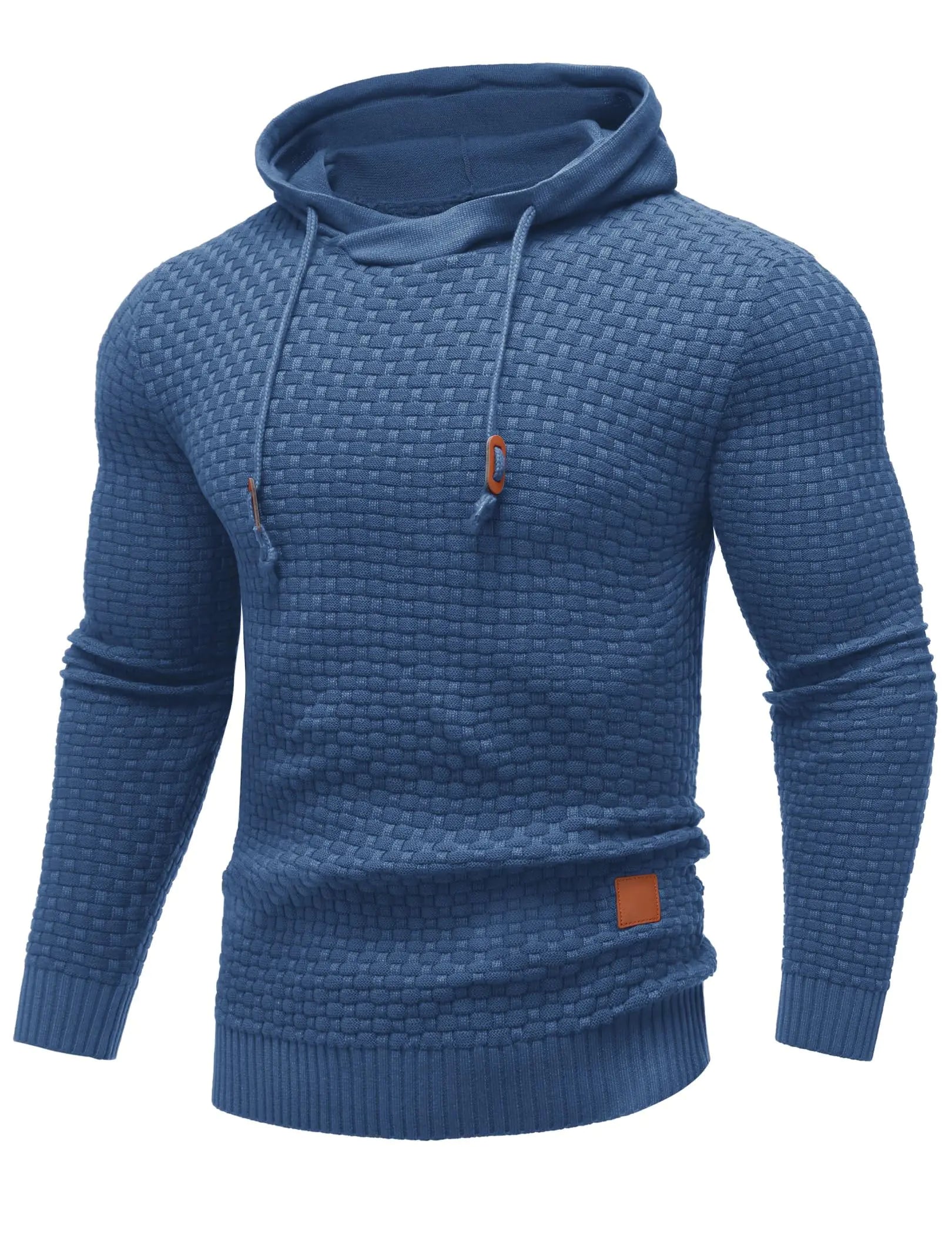 COOFANDY Mens Hoodies Pullover Long Sleeve Fashion Knitted Waffle Pullover Hoodie Sweater Big And Tall Hoodies Blue