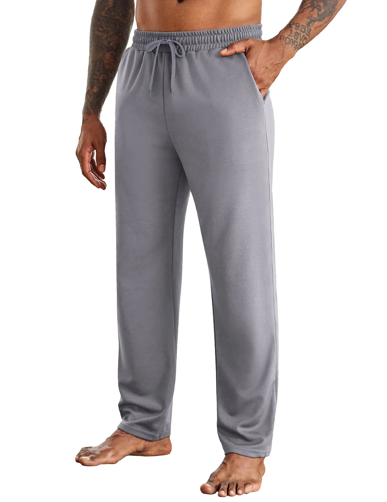 COOFANDY Gray Sweatpants Men Polyester Yoga Sweat Pants Straight Leg Workout Pants Light Gray XL